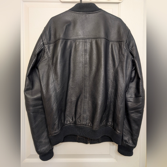 Zara Man Leather Jacket, Size L in Navy - Picture 5 of 7